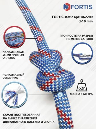  Веревка Fortis-static д.10 мм.48-ми пр. в Воронеже  
