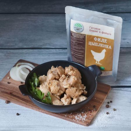 Консервы стерилизованные из мяса птицы в соусе "Филе цыпленка в собственном соку"