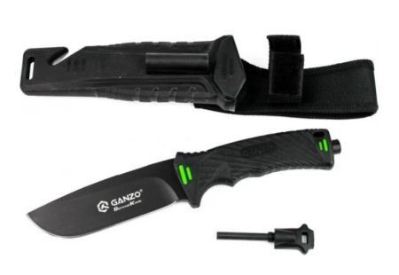 Нож Ganzo с точилкой и огнивом в чехле,черный G8012-BK