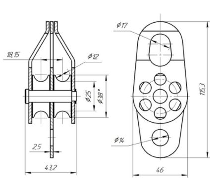  Блок-ролик Вертикаль двойной сталь с подшипником в Воронеже  
